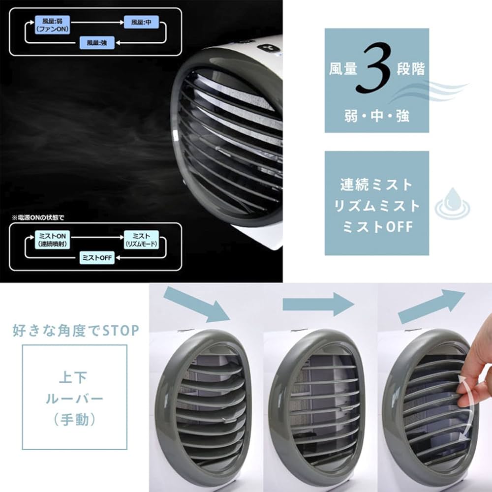 wasser ミストファン Amazon | 冷風扇 卓上 ミスト機能付き USB給電 卓上クーラー